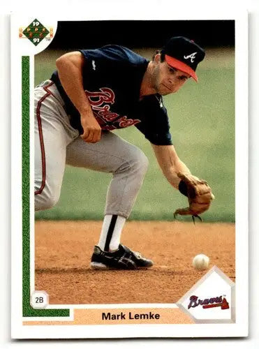 Original gloss 1991 Upper Deck Mark Lemke Atlanta Braves baseball card featuring Mark Lemke Atlanta
