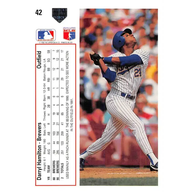 1991 Upper Deck #42 Darryl Hamilton EX Excellent Milwaukee Brewers Baseball Card - Baseball Card Single
