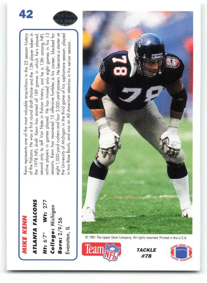 1991 Upper Deck #42 Mike Kenn NM-MT Atlanta Falcons Football Card - Football Card Single