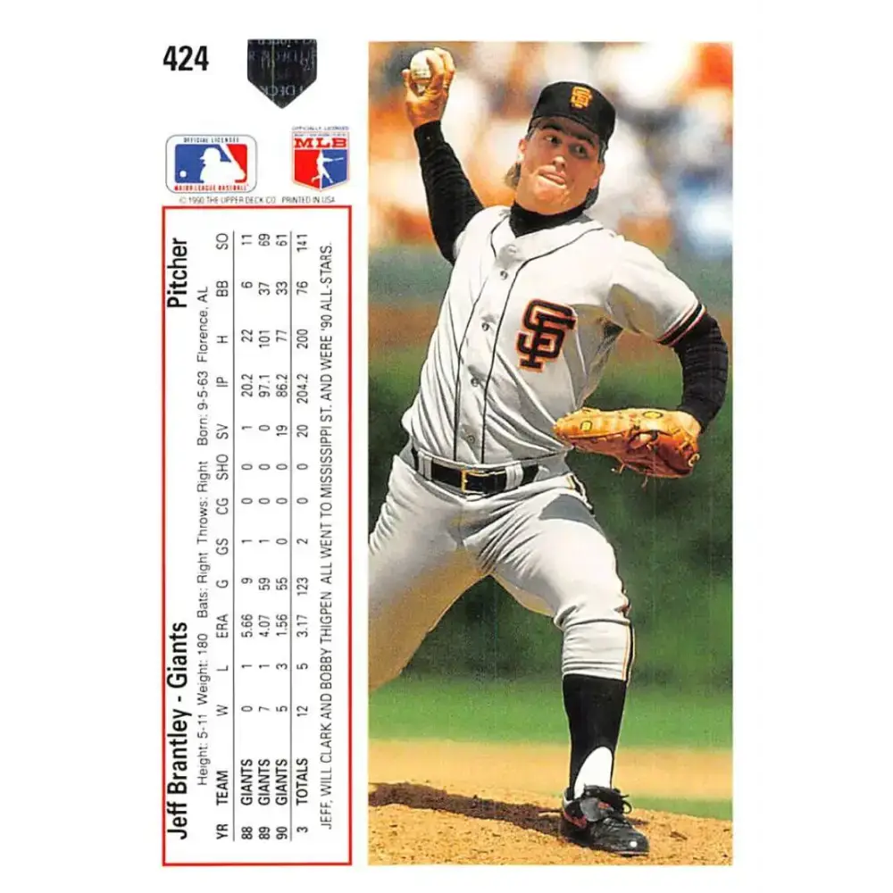 1991 Upper Deck #424 Jeff Brantley EX Excellent San Francisco Giants Baseball Card - Baseball Card Single