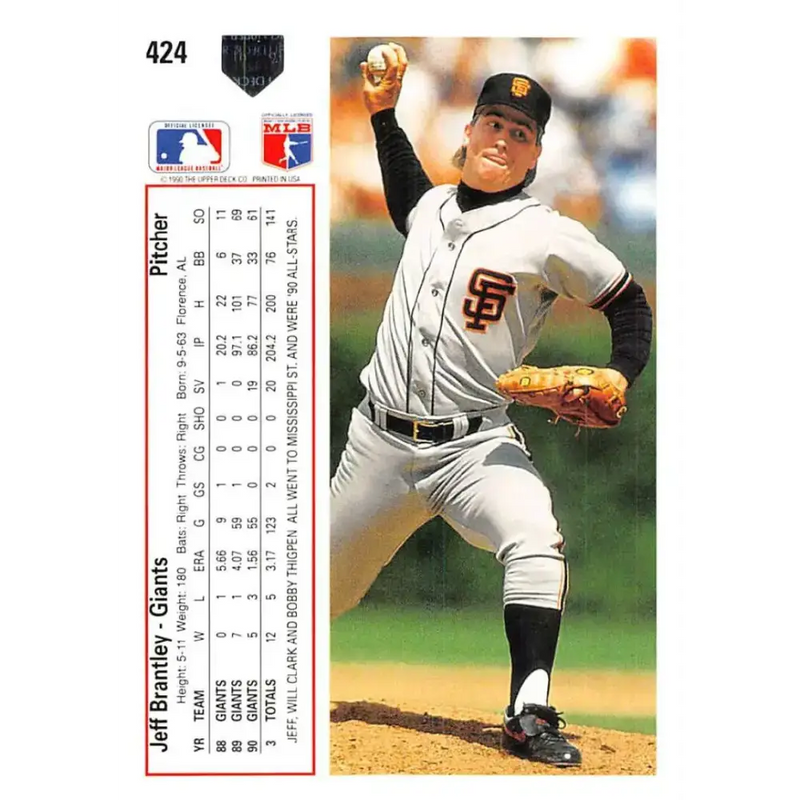 1991 Upper Deck #424 Jeff Brantley NM-MT San Francisco Giants Baseball Card - Baseball Card Single