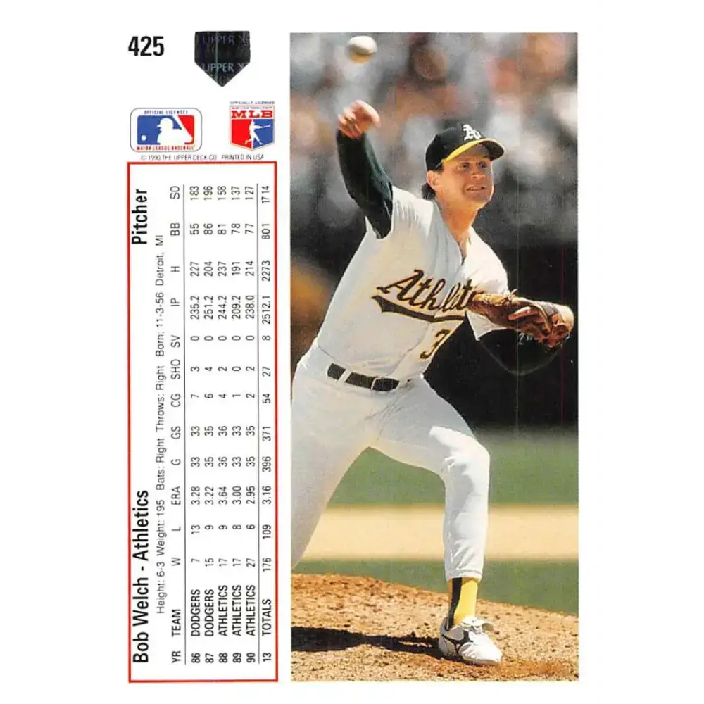 1991 Upper Deck #425 Bob Welch EX Excellent Oakland Athletics Baseball Card - Baseball Card Single