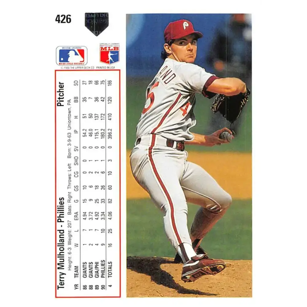 1991 Upper Deck #426 Terry Mulholland NM-MT Philadelphia Phillies Baseball Card - Baseball Card Single