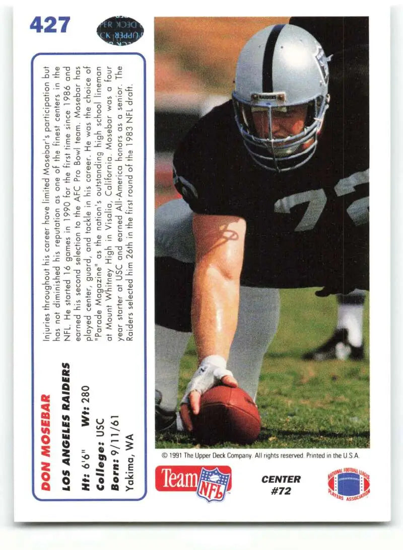 1991 Upper Deck #427 Don Mosebar NM-MT Los Angeles Raiders Football Card - Football Card Single