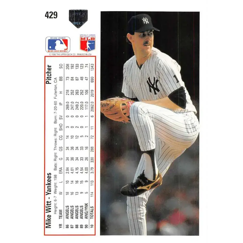 1991 Upper Deck #429 Mike Witt NM-MT New York Yankees Baseball Card - Baseball Card Single
