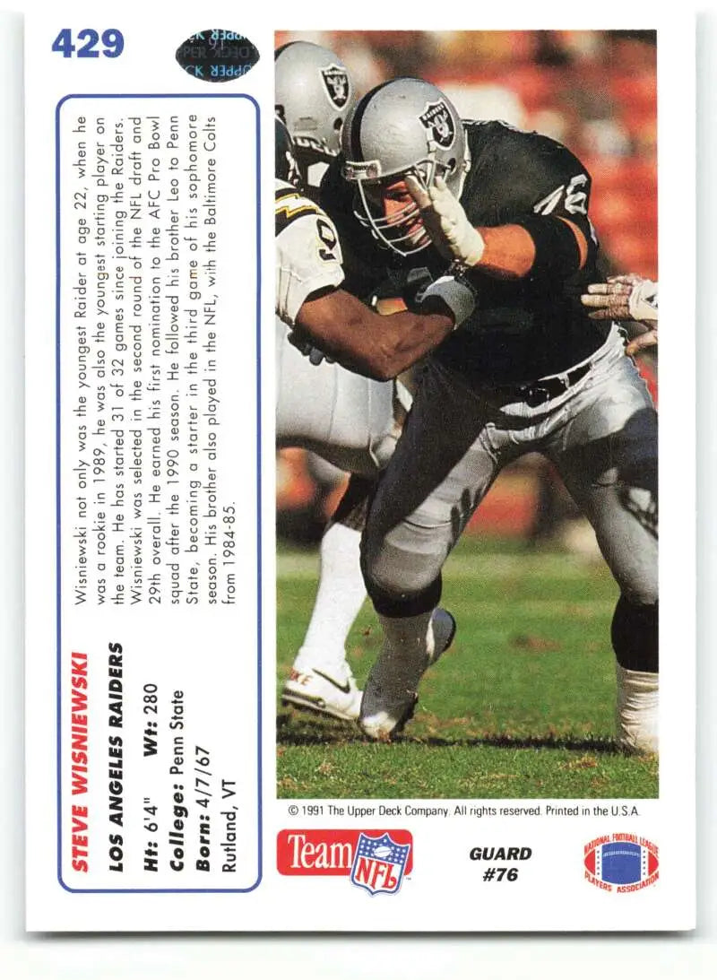 1991 Upper Deck #429 Steve Wisniewski NM-MT Los Angeles Raiders Football Card - Football Card Single