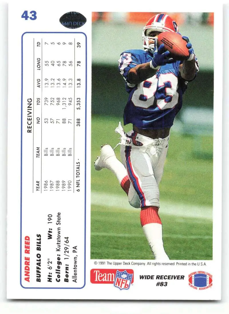 1991 Upper Deck #43 Andre Reed NM-MT Buffalo Bills Football Card - Football Card Single