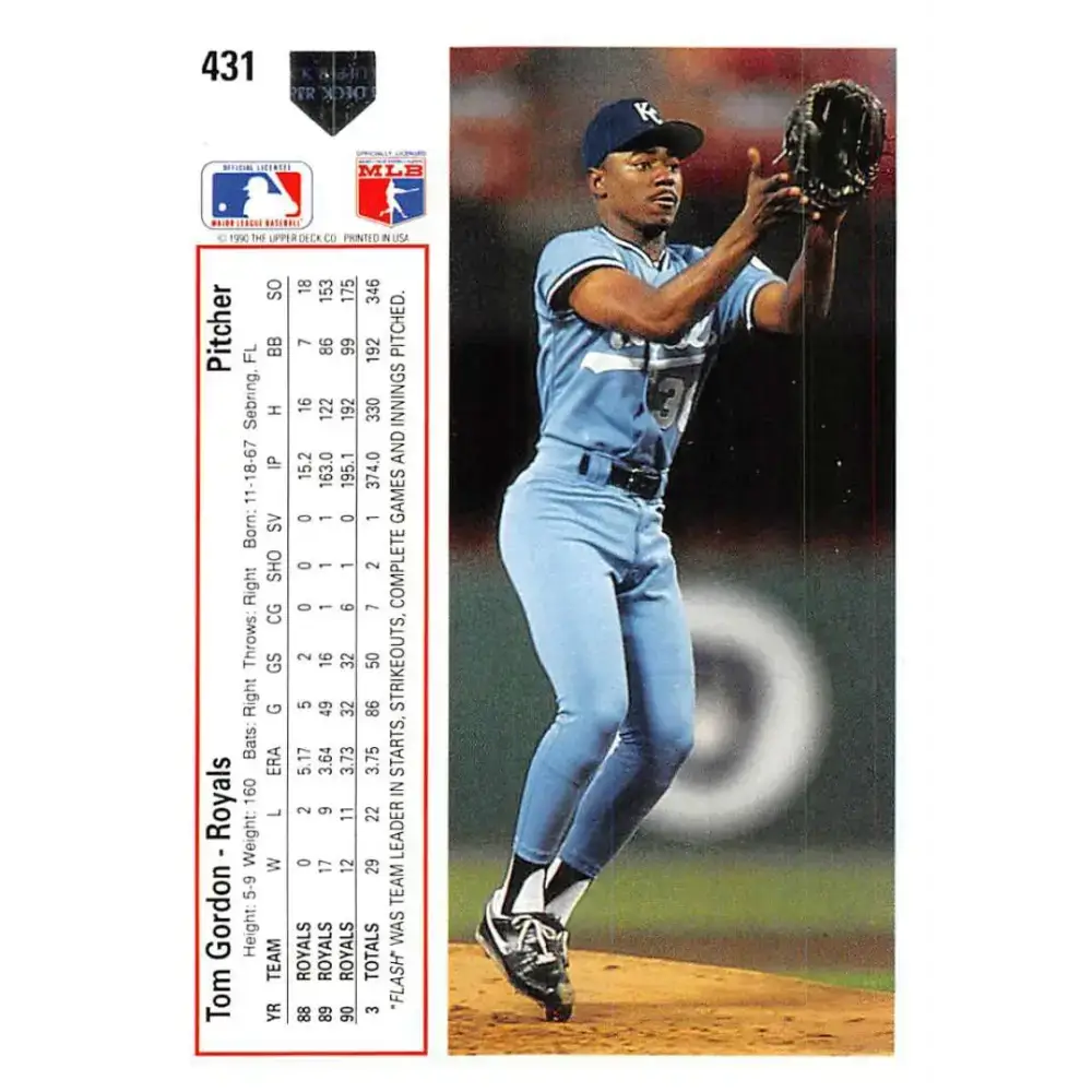 1991 Upper Deck #431 Tom Gordon NM-MT Kansas City Royals Baseball Card - Baseball Card Single