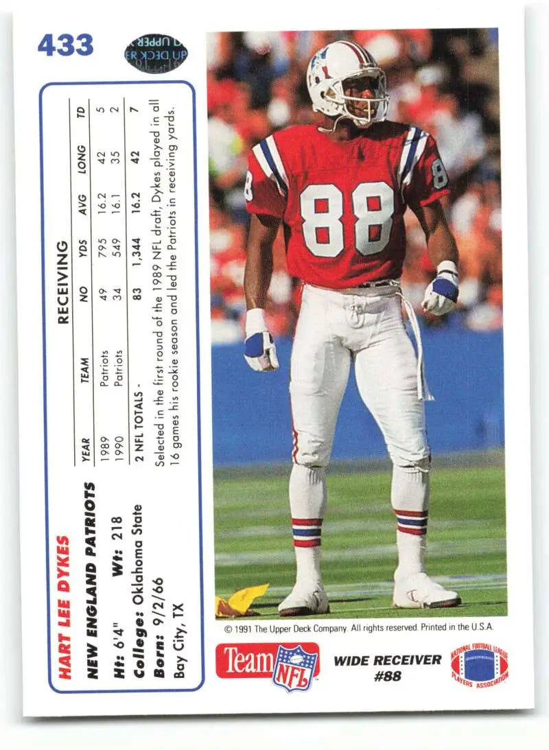 1991 Upper Deck #433 Hart Lee Dykes NM-MT New England Patriots Football Card - Football Card Single