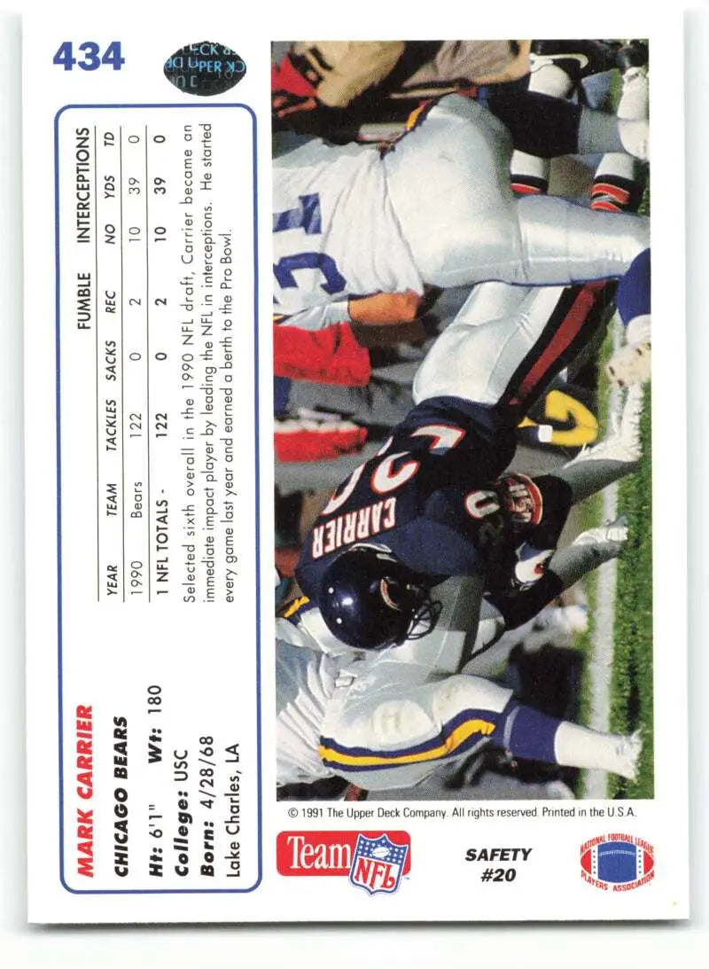 1991 Upper Deck #434 Mark Carrier NM-MT Chicago Bears Football Card - Football Card Single