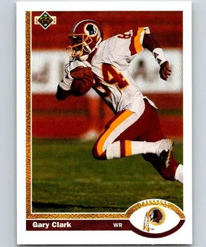Original gloss 1991 Upper Deck Gary Clark football card displaying Redskins team