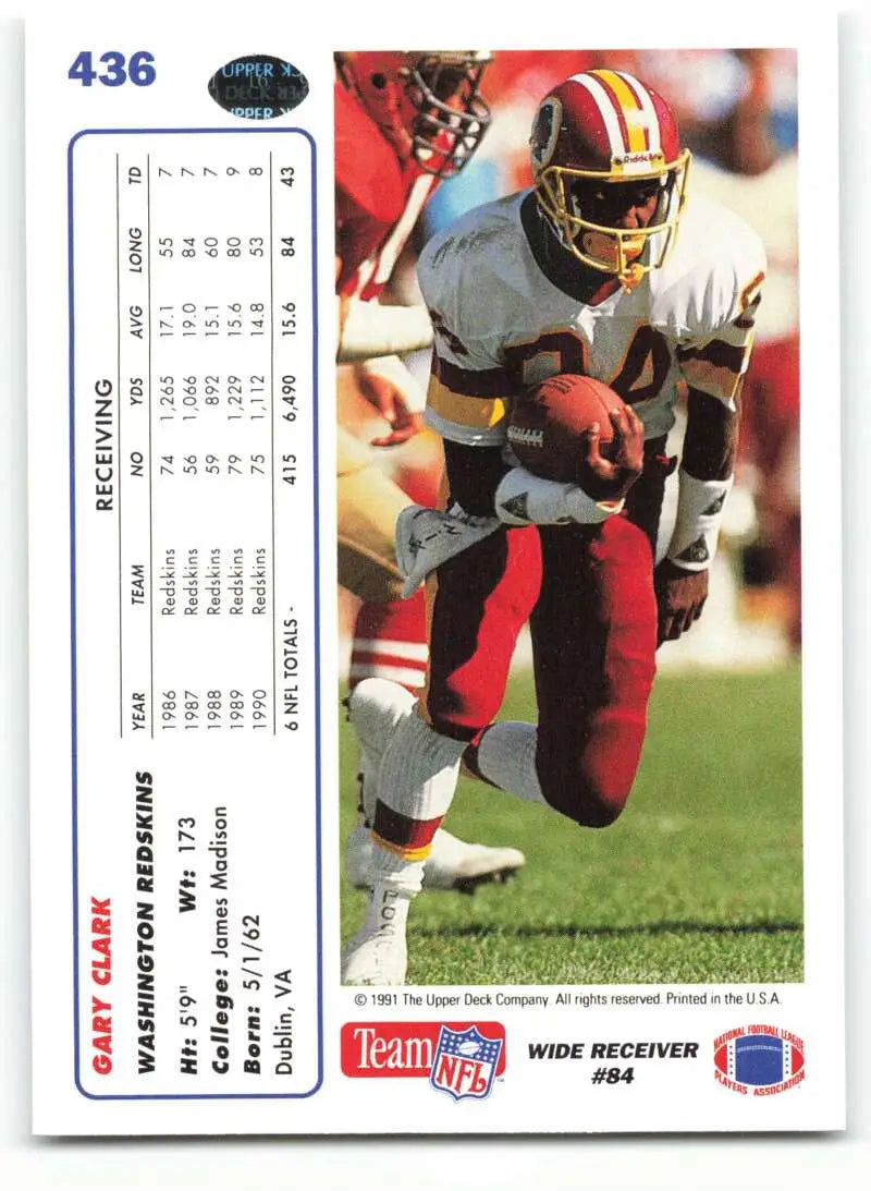1991 Upper Deck #436 Gary Clark NM-MT Washington Redskins Football Card - Football Card Single