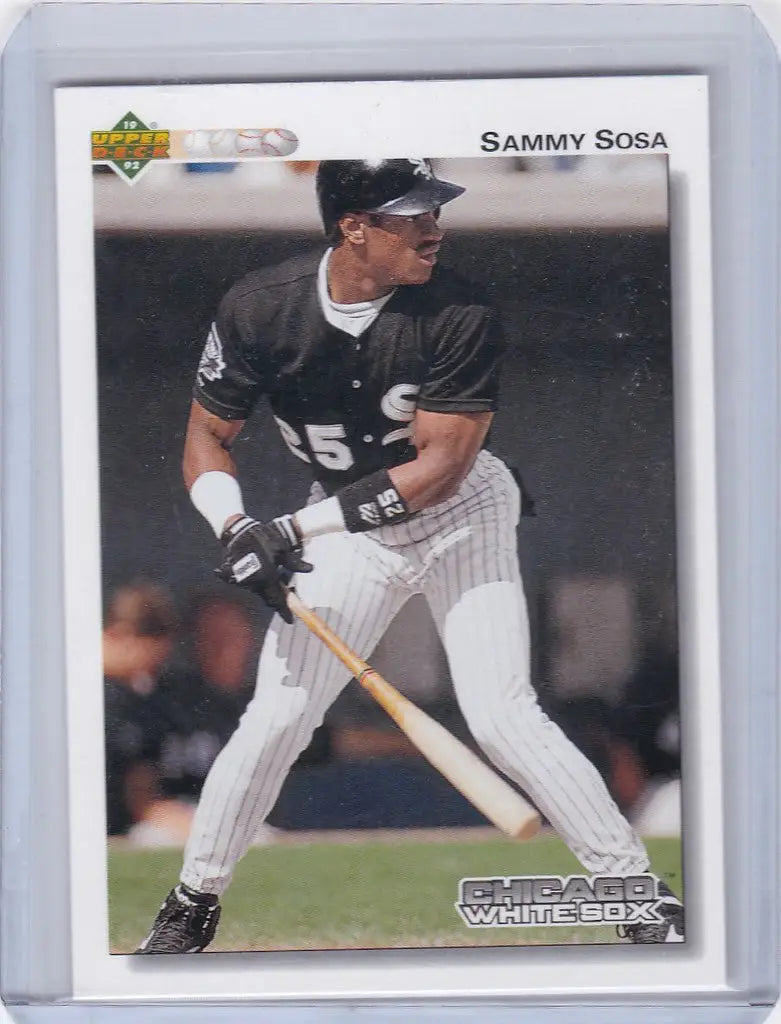 Baseball card of Sammy Sosa in Chicago White Sox uniform by Upper Deck