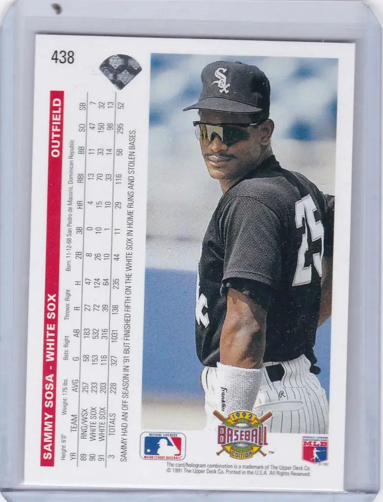1991 Upper Deck #438 Sammy Sosa Chicago White Sox baseball card collectible item