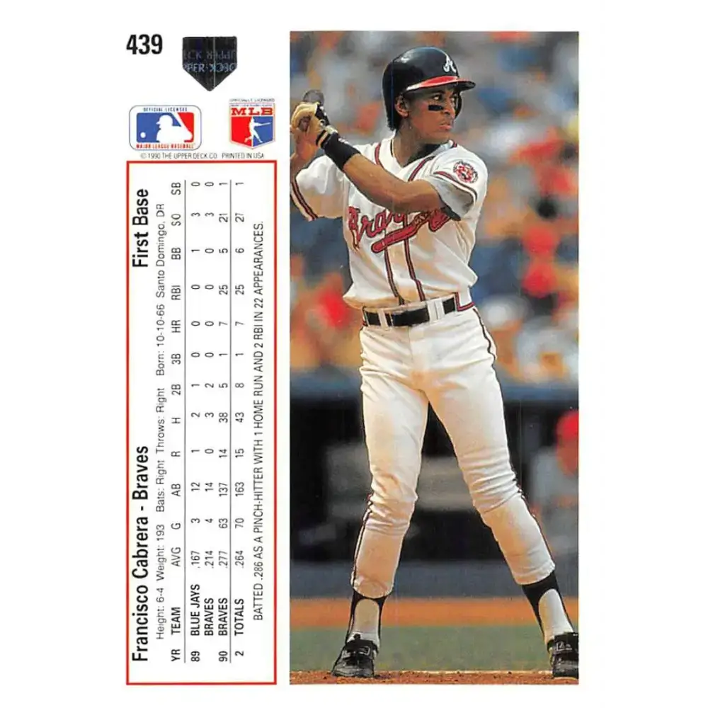 1991 Upper Deck #439 Francisco Cabrera EX Excellent Atlanta Braves Baseball Card - Baseball Card Single