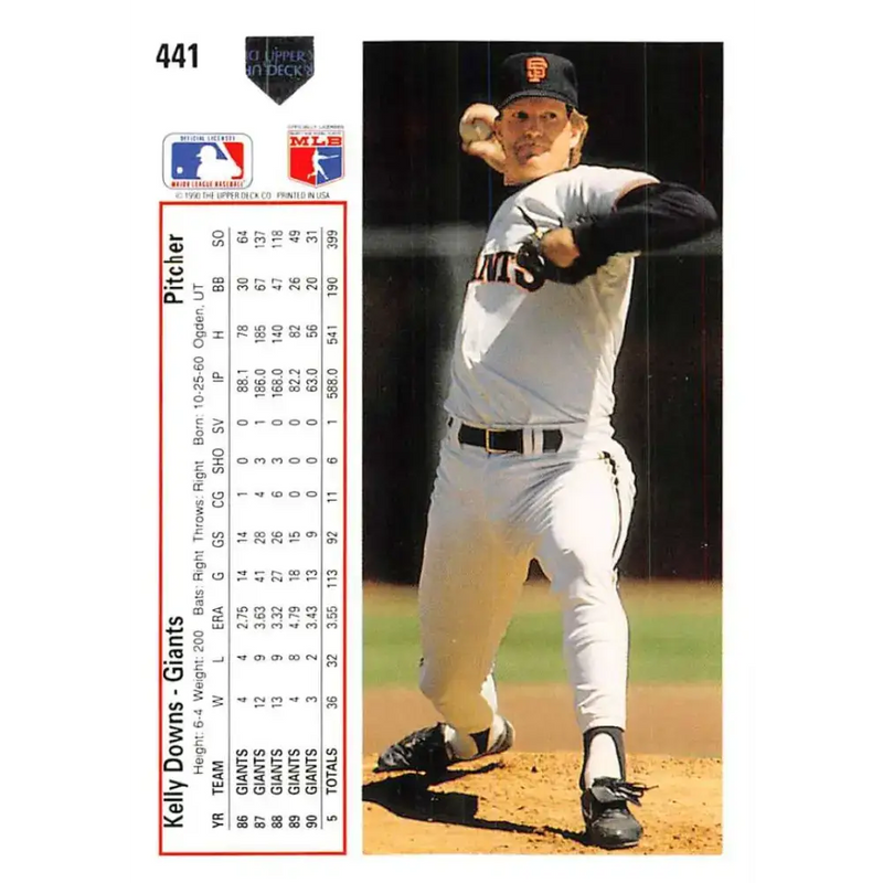1991 Upper Deck #441 Kelly Downs EX Excellent San Francisco Giants Baseball Card - Baseball Card Single