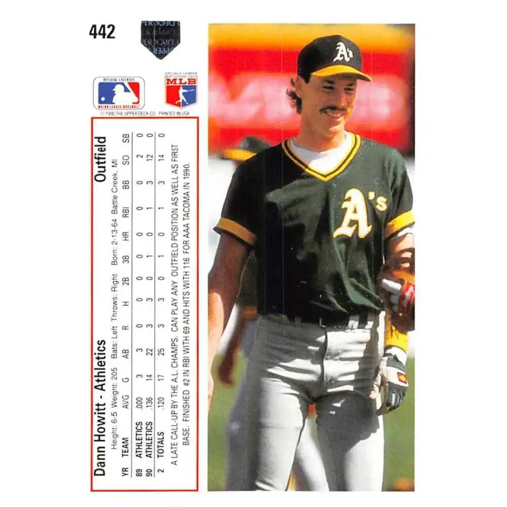 1991 Upper Deck #442 Dann Howitt EX Excellent Oakland Athletics Baseball Card - Baseball Card Single