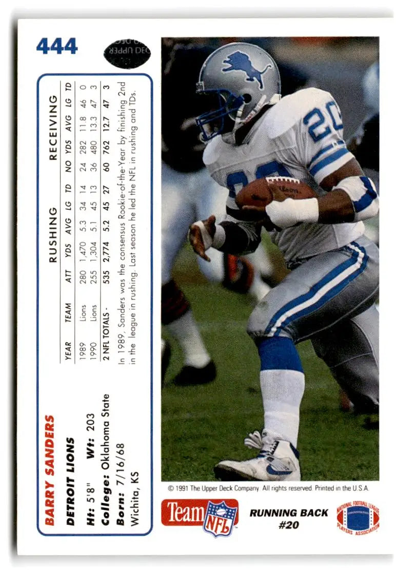 1991 Upper Deck #444 Barry Sanders - Football Card Single