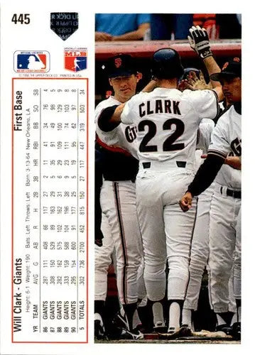 Will Clark baseball card from 1991 Upper Deck with original gloss front view