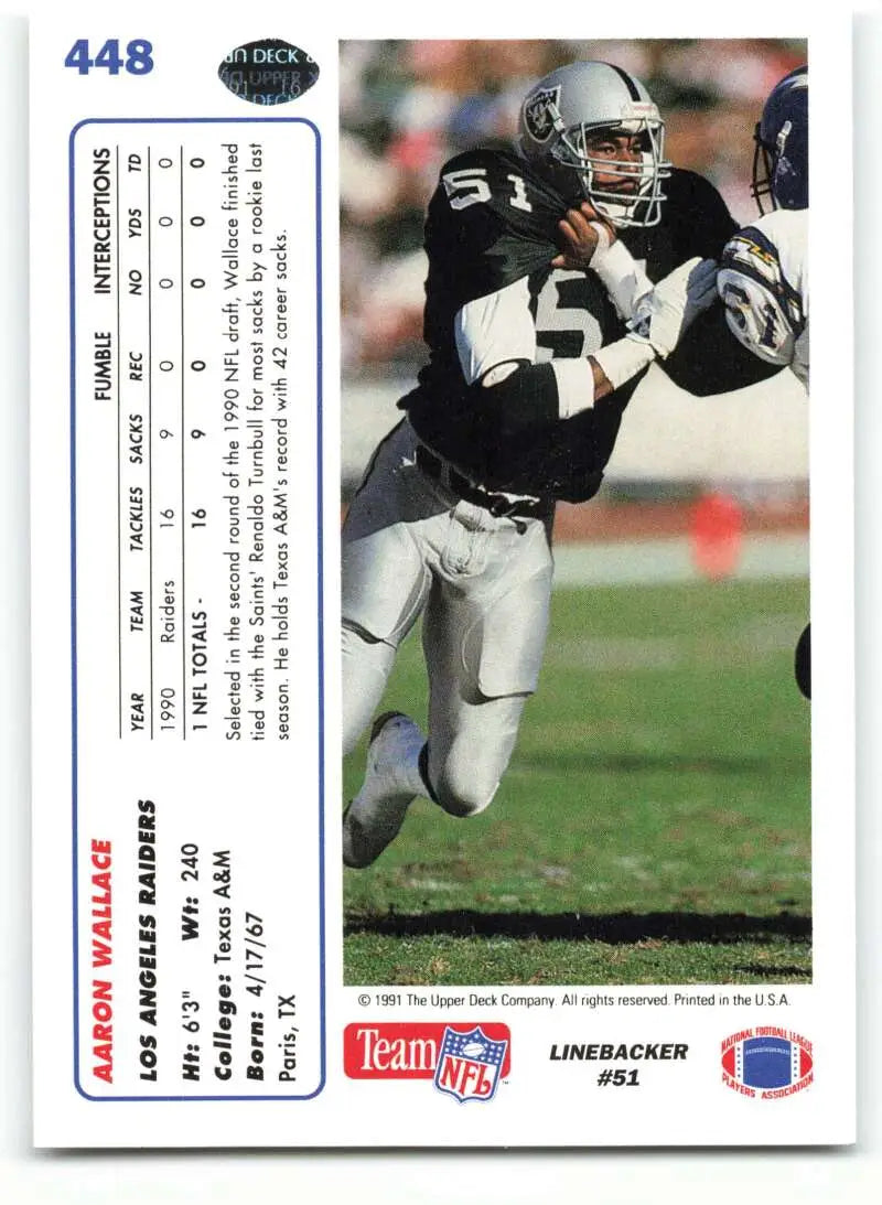 1991 Upper Deck #448 Aaron Wallace NM-MT Los Angeles Raiders Football Card - Football Card Single