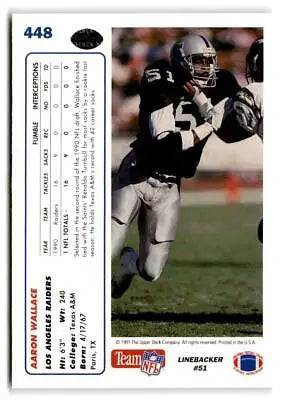 Football trading card of 1991 Upper Deck #448B Aaron Wallace showcasing the player