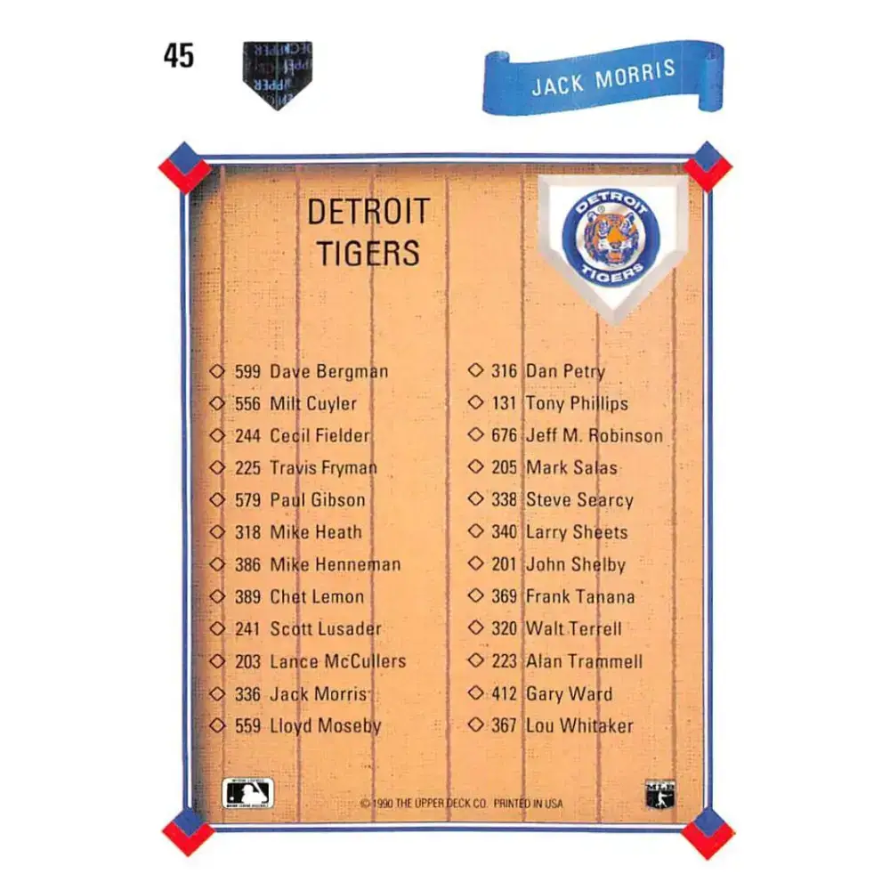 1991 Upper Deck #45 Jack Morris EX Excellent Detroit Tigers Baseball Card - Baseball Card Single