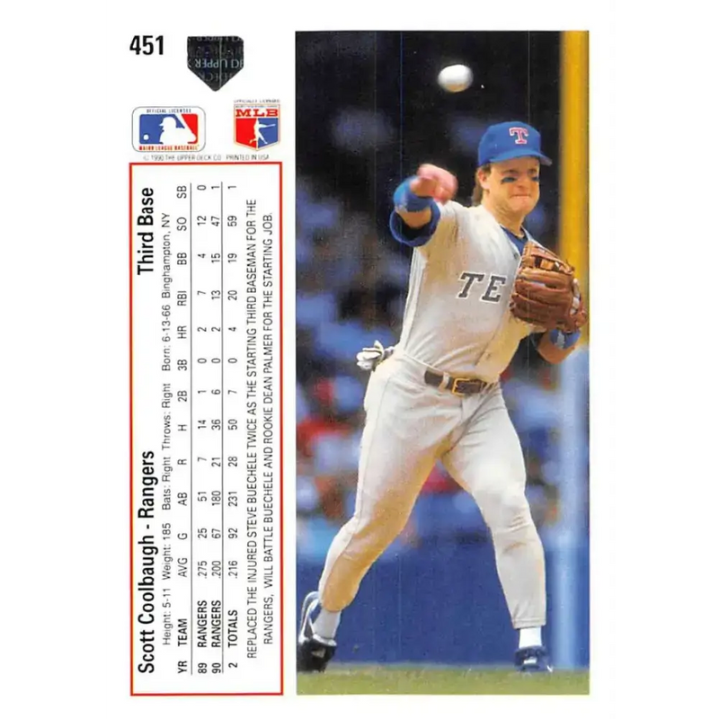 1991 Upper Deck #451 Scott Coolbaugh NM-MT Texas Rangers Baseball Card - Baseball Card Single