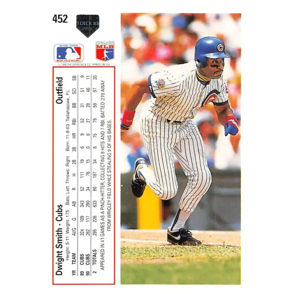 1991 Upper Deck #452 Dwight Smith EX Excellent Chicago Cubs Baseball Card - Baseball Card Single