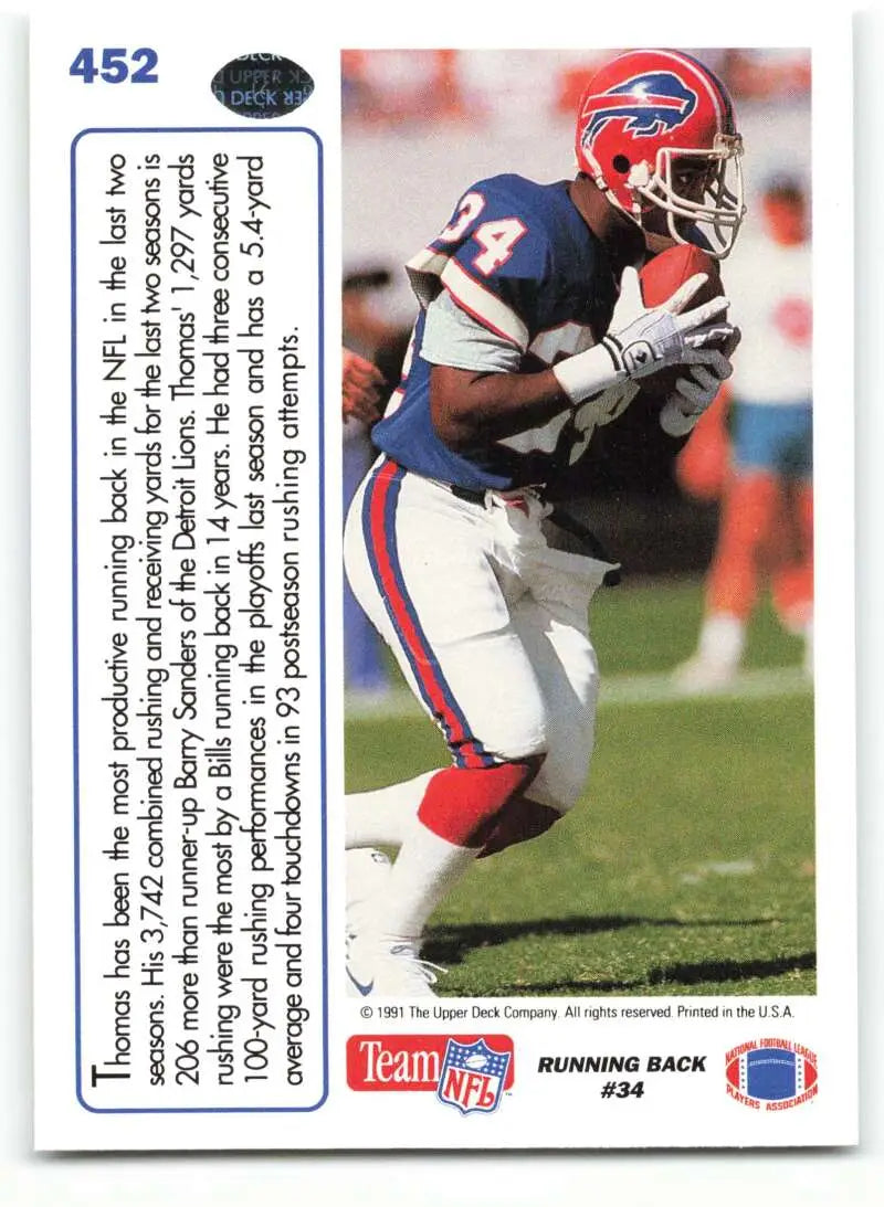 1991 Upper Deck #452 Thurman Thomas NM-MT Buffalo Bills Football Card - Football Card Single