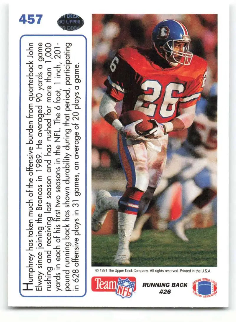 1991 Upper Deck #457 Bobby Humphrey NM-MT Denver Broncos Football Card - Football Card Single