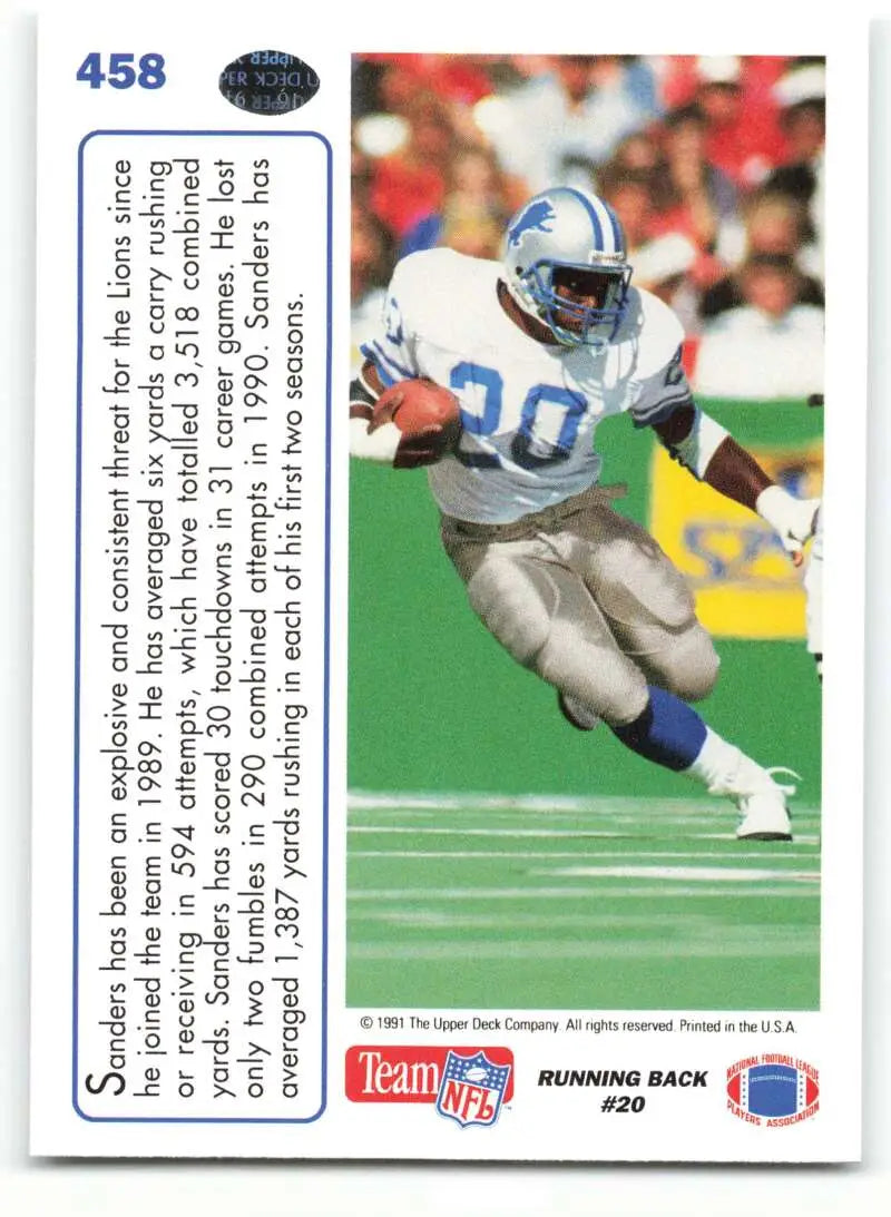1991 Upper Deck #458 Barry Sanders NM-MT Detroit Lions Football Card - Football Card Single