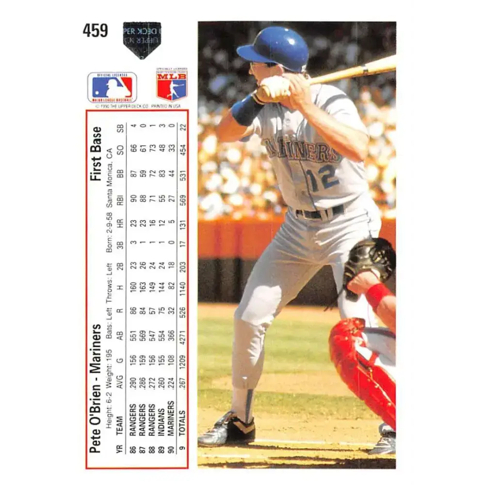 1991 Upper Deck #459 Pete O’Brien EX Excellent Seattle Mariners Baseball Card
