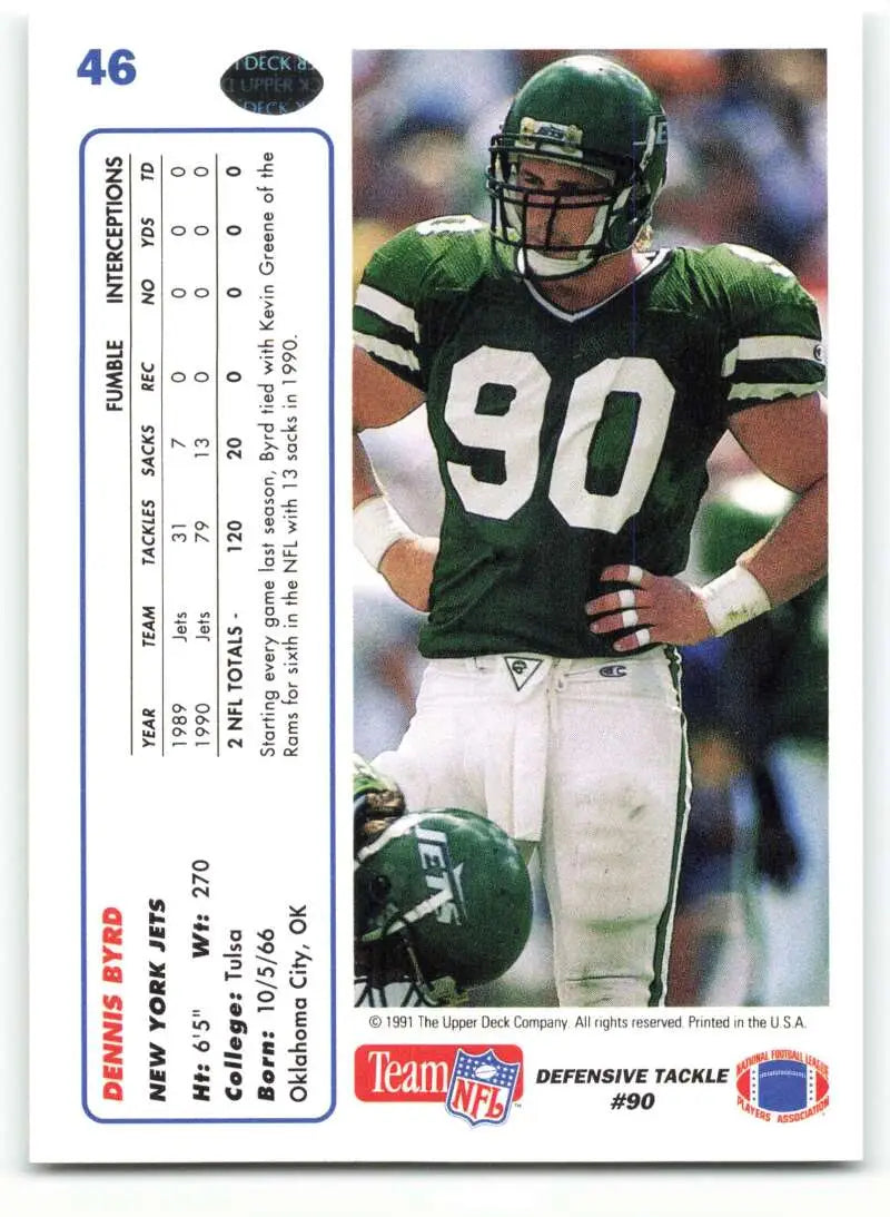 1991 Upper Deck #46 Dennis Byrd NM-MT New York Jets Football Card - Football Card Single