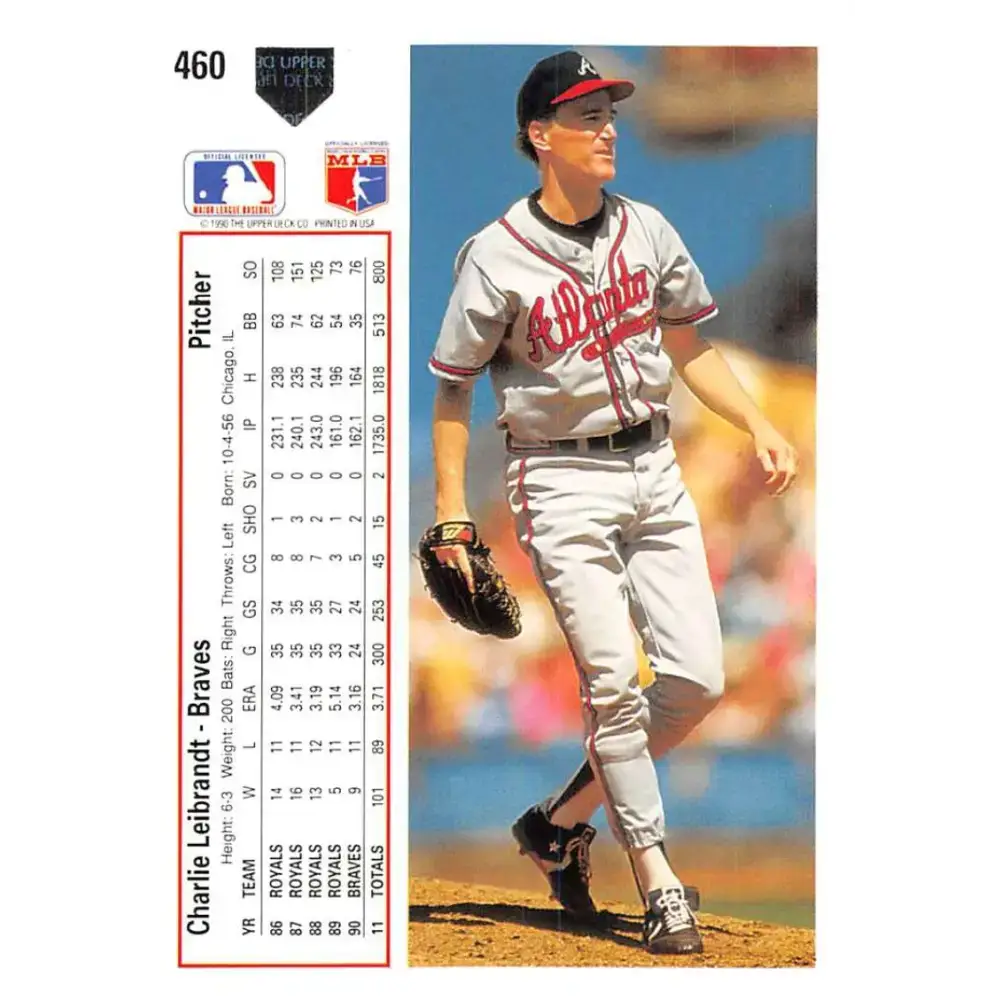 1991 Upper Deck #460 Charlie Leibrandt NM-MT Atlanta Braves Baseball Card - Baseball Card Single
