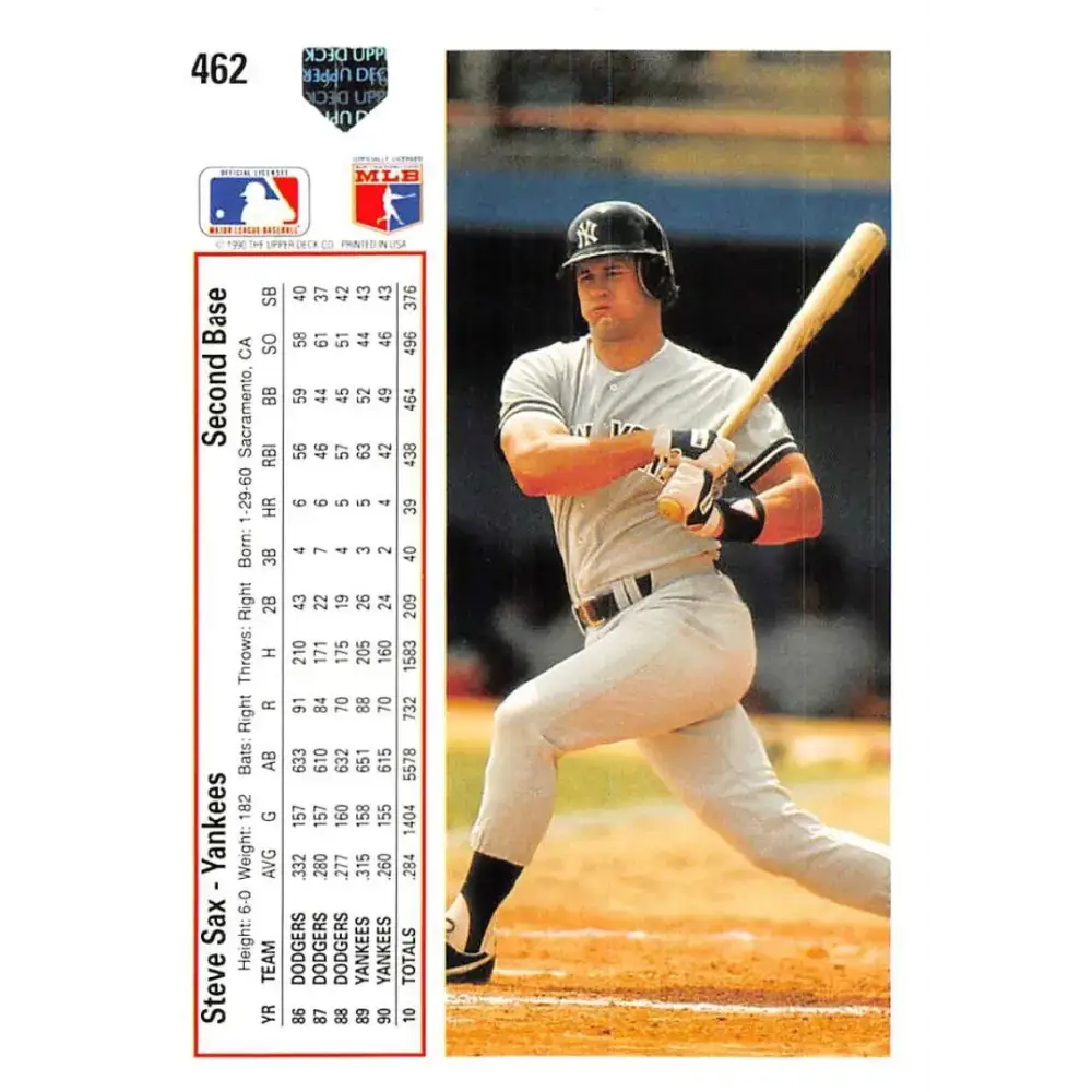 1991 Upper Deck #462 Steve Sax EX Excellent New York Yankees Baseball Card - Baseball Card Single