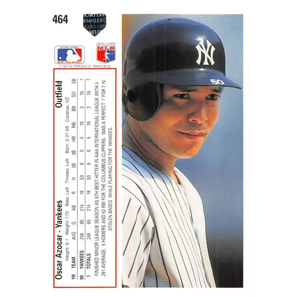 1991 Upper Deck #464 Oscar Azocar EX Excellent New York Yankees Baseball Card - Baseball Card Single