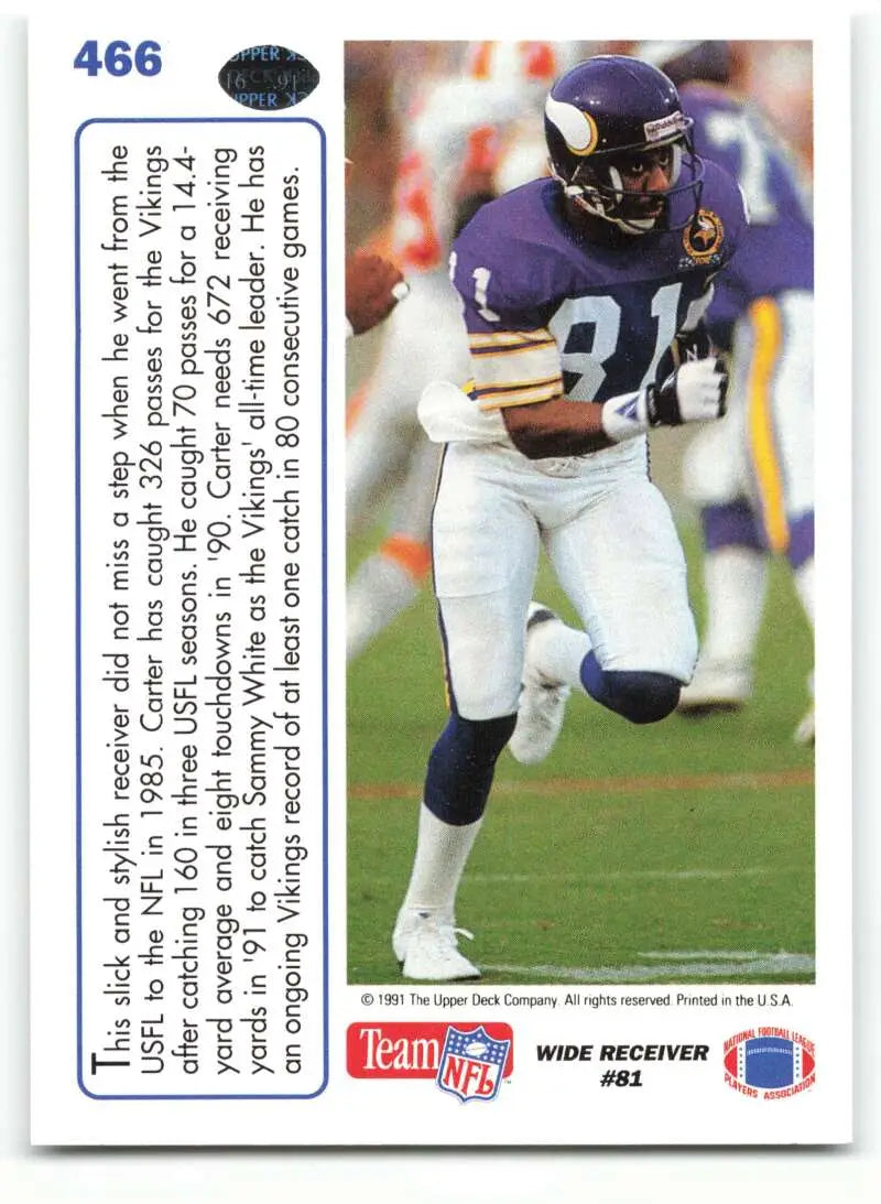 1991 Upper Deck #466 Anthony Carter NM-MT Minnesota Vikings Football Card - Football Card Single