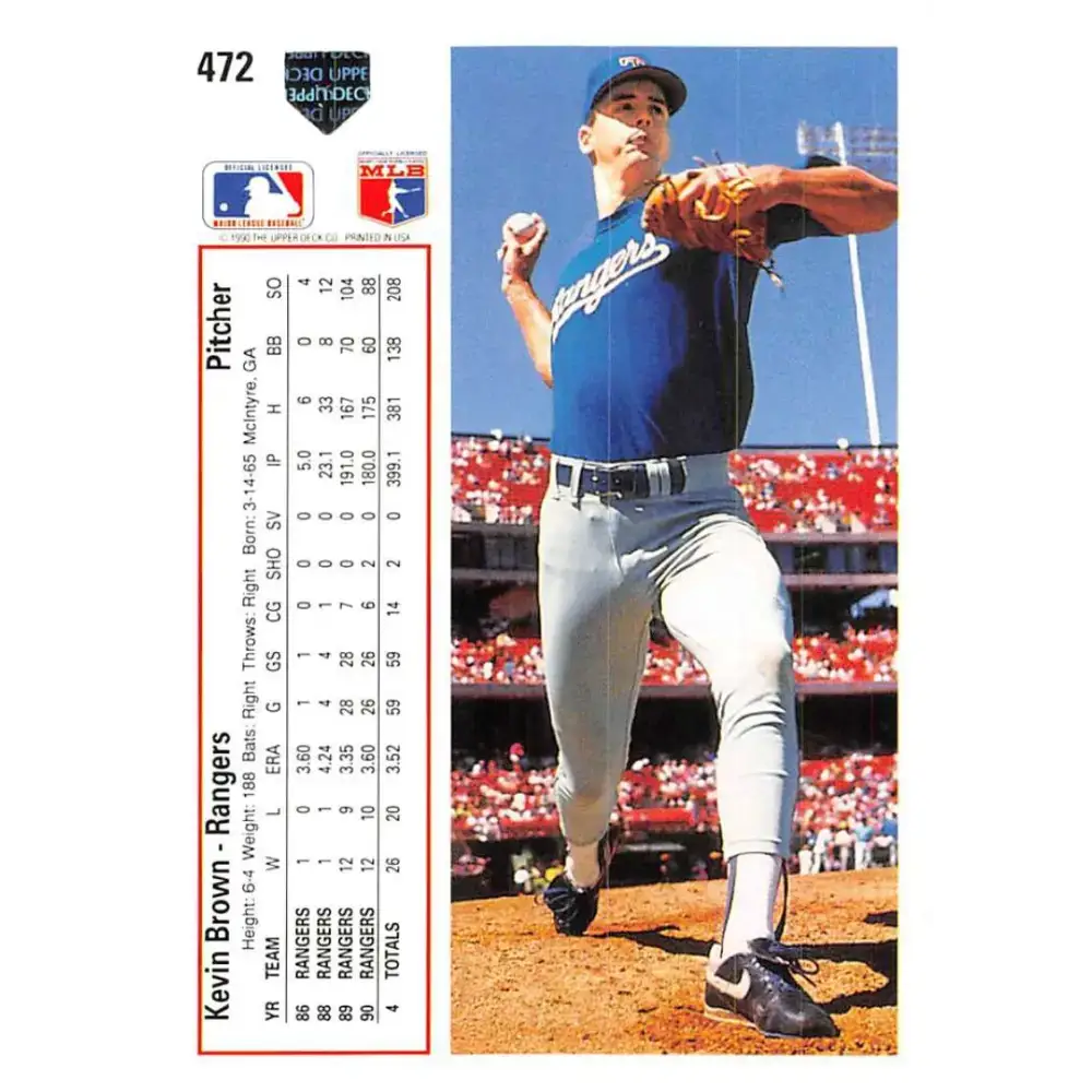 1991 Upper Deck #472 Kevin Brown EX Excellent Texas Rangers Baseball Card - Baseball Card Single