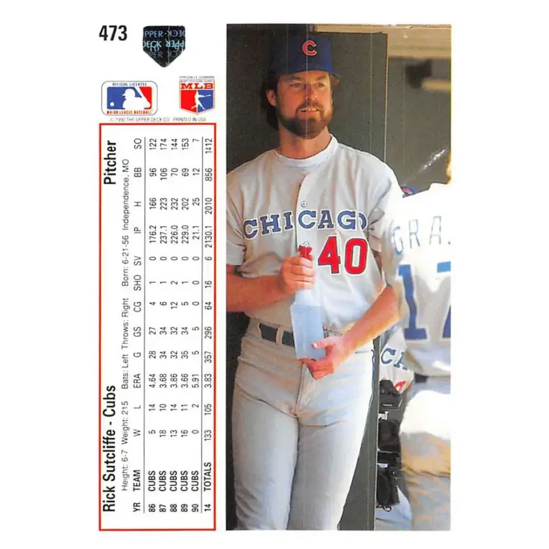 1991 Upper Deck #473 Rick Sutcliffe EX Excellent Chicago Cubs Baseball Card - Baseball Card Single