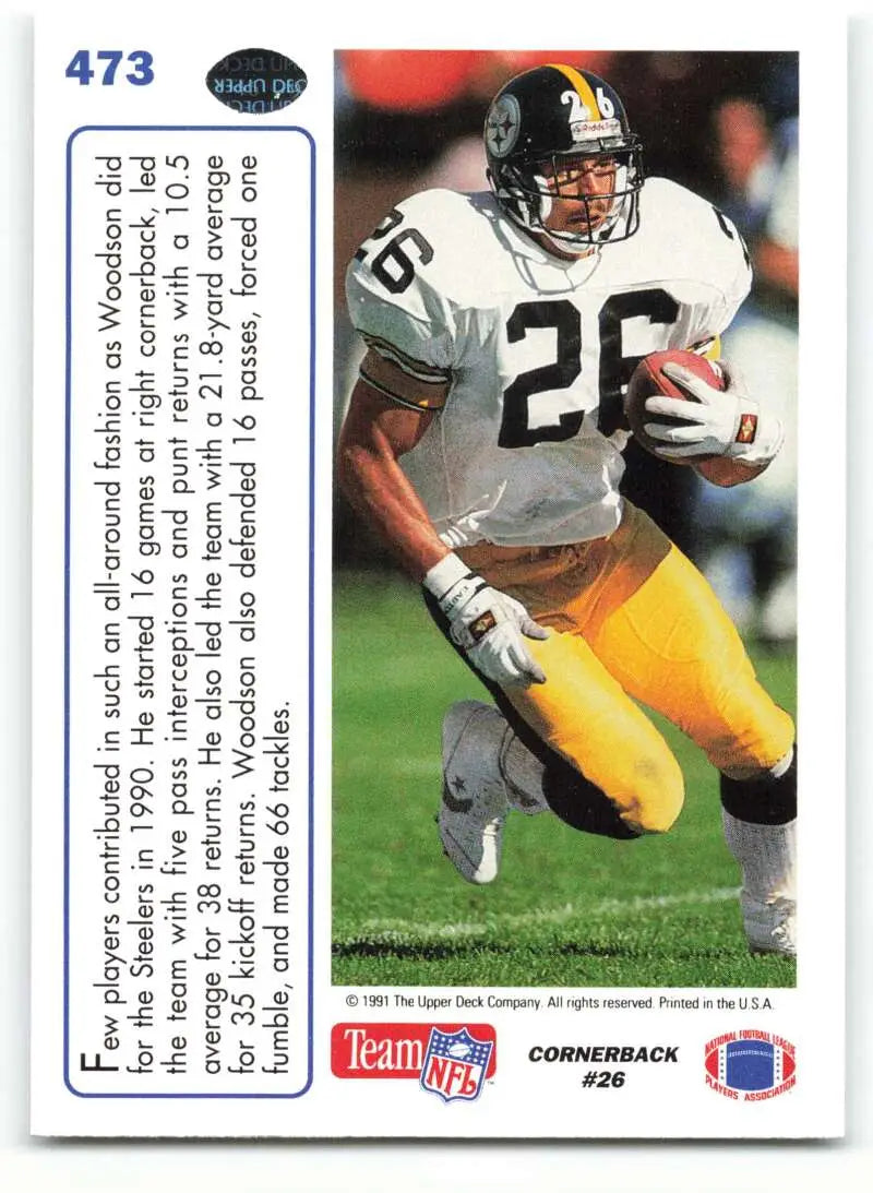 1991 Upper Deck #473 Rod Woodson NM-MT Pittsburgh Steelers Football Card - Football Card Single