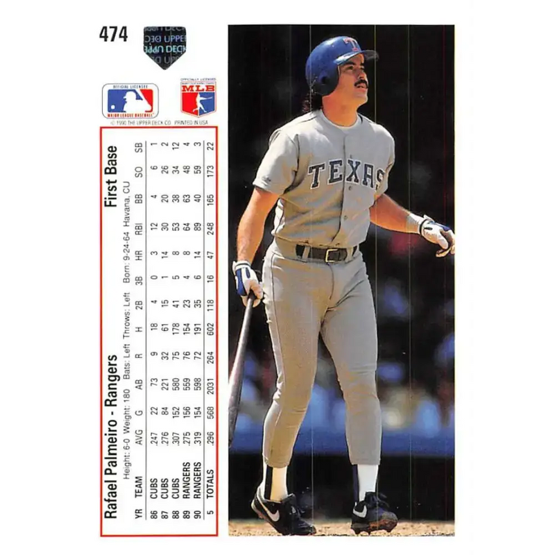 1991 Upper Deck #474 Rafael Palmeiro NM-MT Texas Rangers Baseball Card - Baseball Card Single