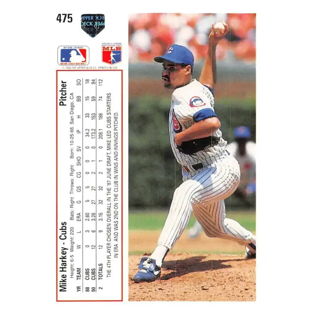 1991 Upper Deck #475 Mike Harkey EX Excellent Chicago Cubs Baseball Card - Baseball Card Single
