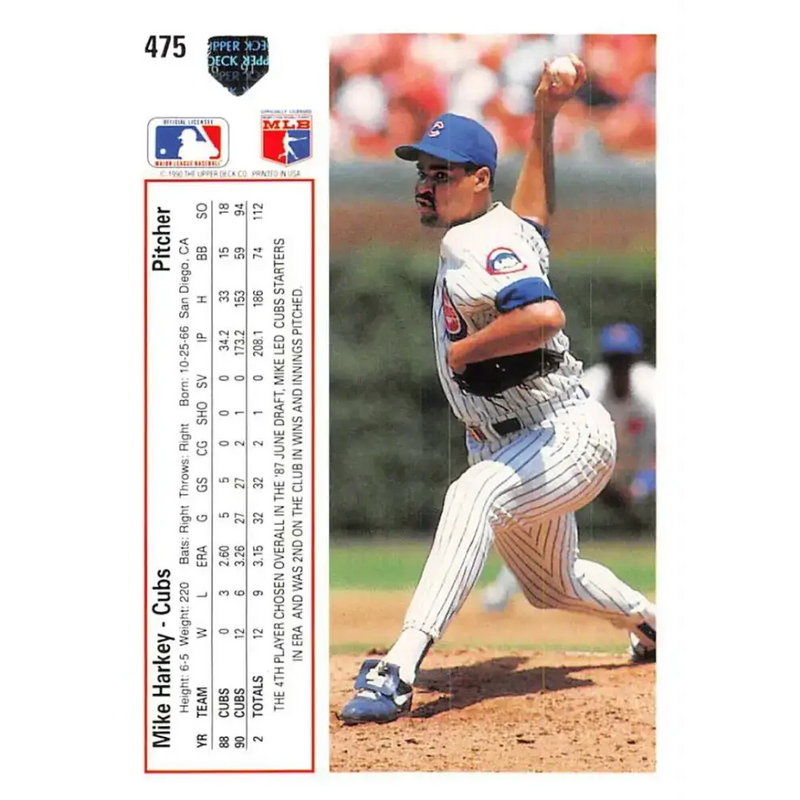 1991 Upper Deck #475 Mike Harkey EX Excellent Chicago Cubs Baseball Card - Baseball Card Single