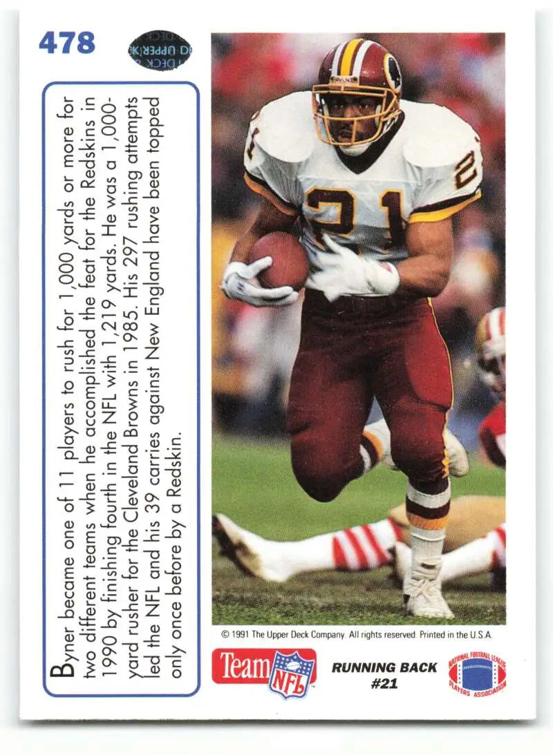 1991 Upper Deck #478 Earnest Byner NM-MT Washington Redskins Football Card - Football Card Single