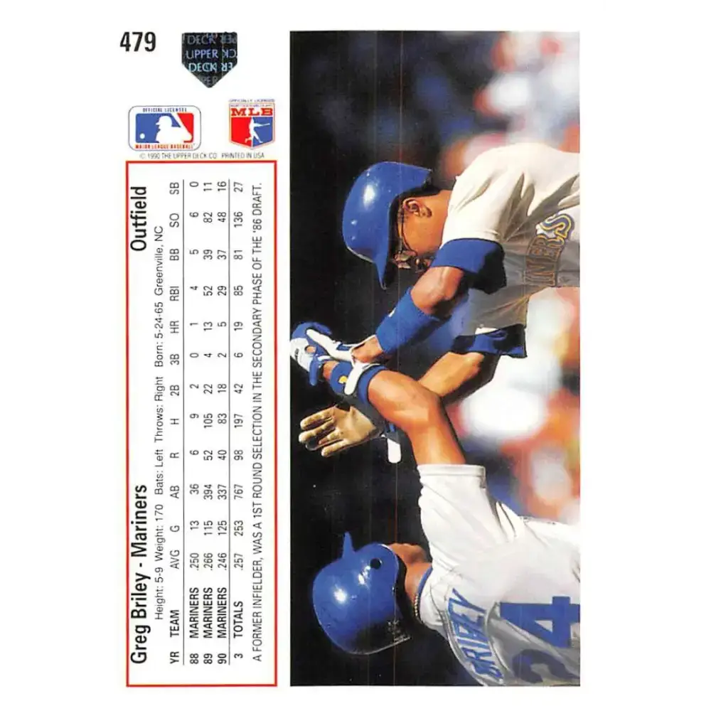 1991 Upper Deck #479 Greg Briley EX Excellent Seattle Mariners Baseball Card