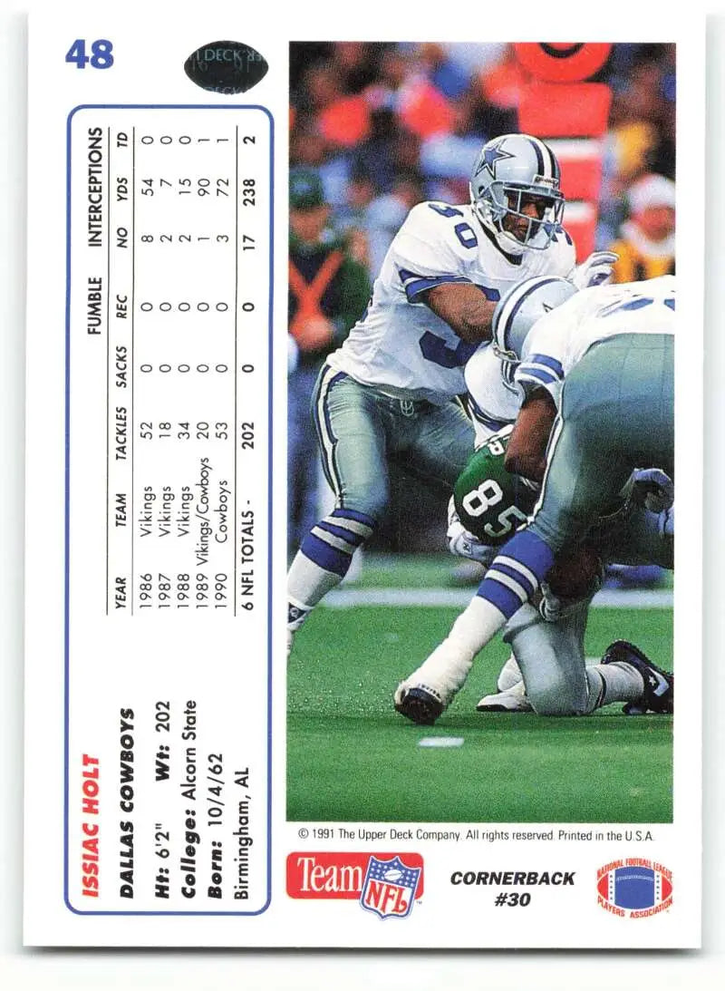 1991 Upper Deck #48 Issiac Holt NM-MT Dallas Cowboys Football Card - Football Card Single
