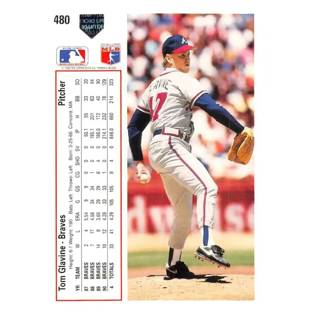 1991 Upper Deck #480 Tom Glavine EX Excellent Atlanta Braves Baseball Card - Baseball Card Single