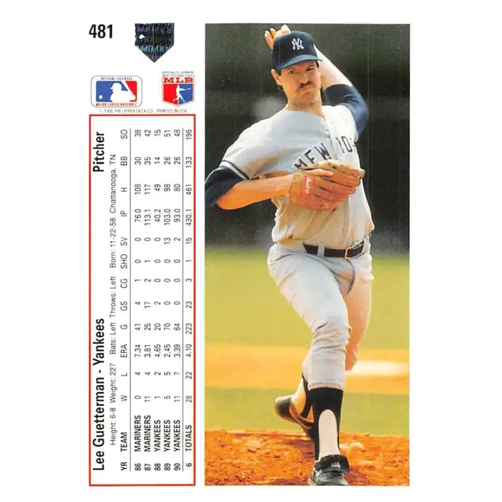 1991 Upper Deck #481 Lee Guetterman NM-MT New York Yankees Baseball Card - Baseball Card Single