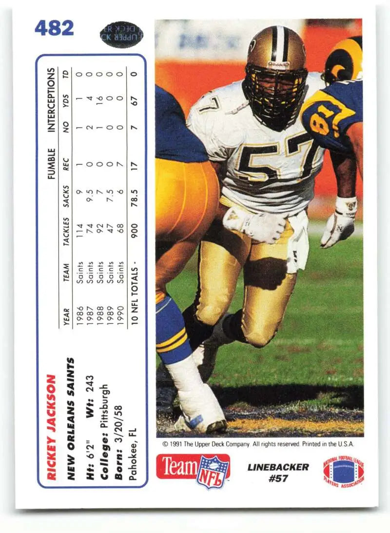 1991 Upper Deck #482 Rickey Jackson NM-MT New Orleans Saints Football Card - Football Card Single