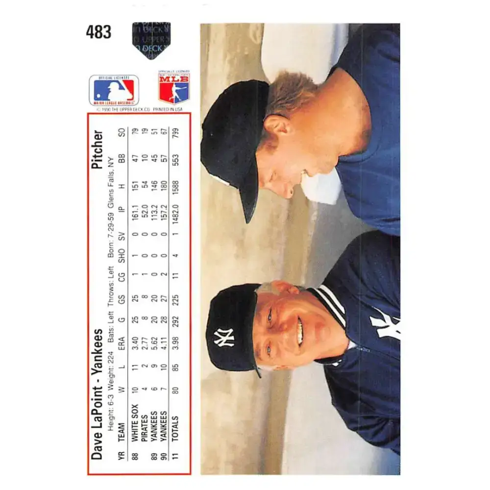 1991 Upper Deck #483 Dave LaPoint EX Excellent New York Yankees Baseball Card - Baseball Card Single